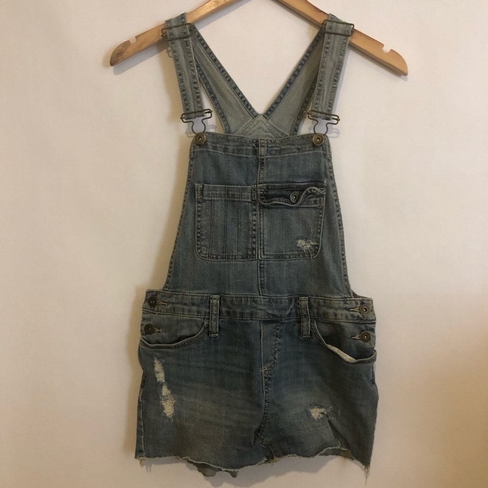 Distressed jean shortalls